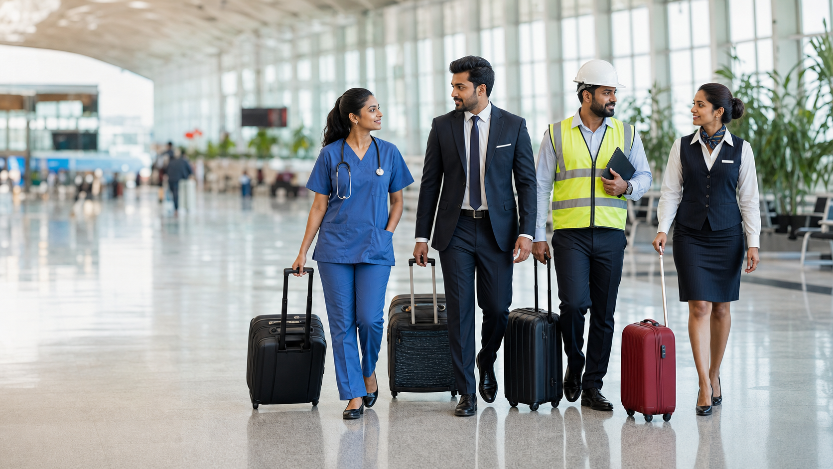 Representative professionals from several industries preparing for international careers
